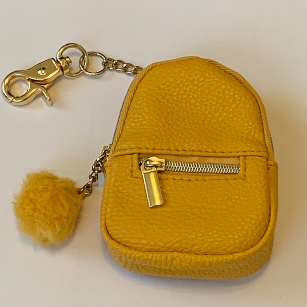 Adorable Miniature Backpack Keychain W/Pom & 2 Zip Closures Coins Accessories